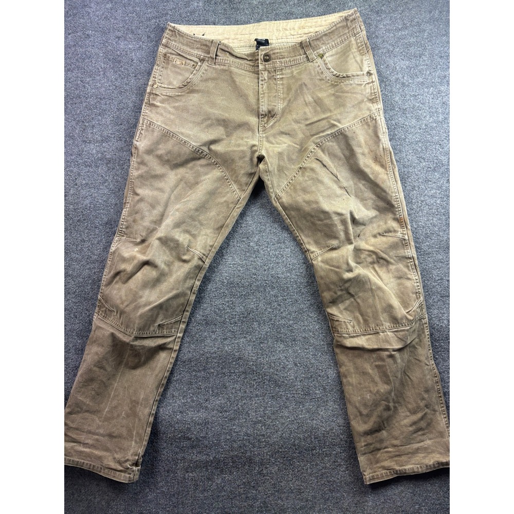 KUHL The Law Pants Mens 38x34 Brown Vintage Patina Dye Canvas Articulated Knee